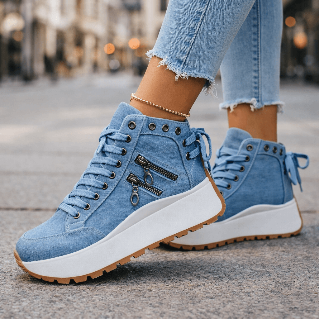 Kamala – Sznurowane Trampki z Grubą Podeszwą