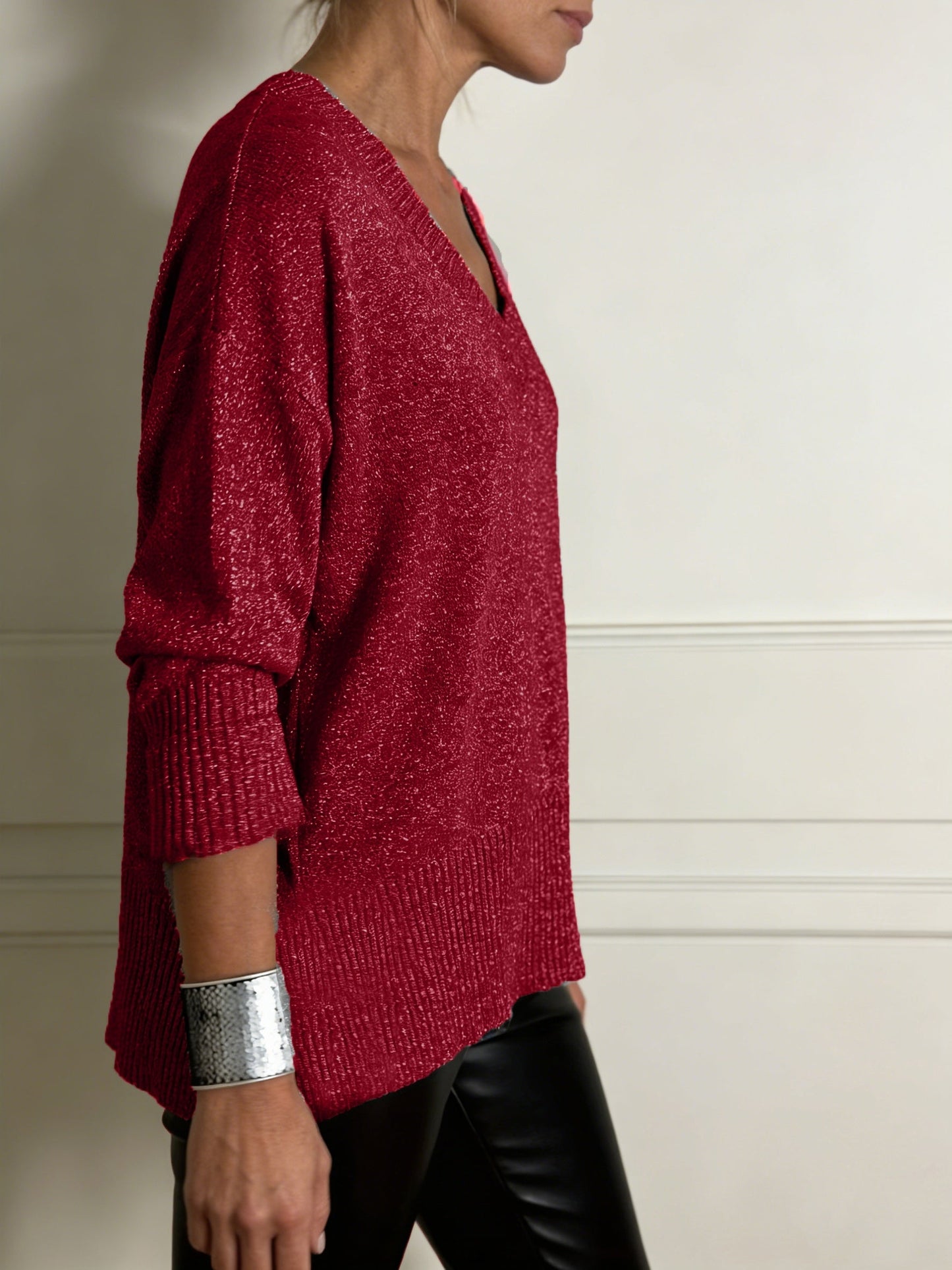 Healy – Sweter z Dzianiny z Dekoltem w Szpic