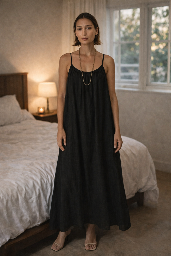 Buvini - Elegancka Letnia Sukienka Domowa z Odkrytymi Plecami