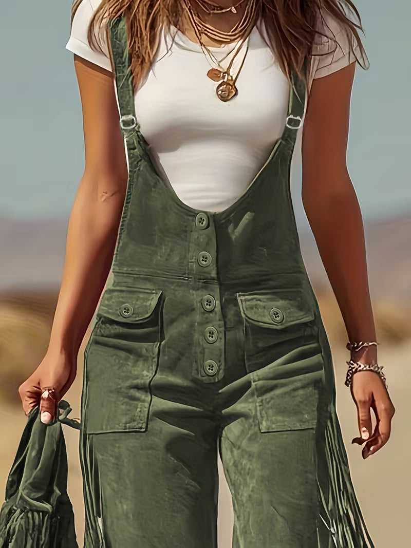 Ketiya – Spodnie Cargo z Szerokimi Nogawkami i Frędzlami