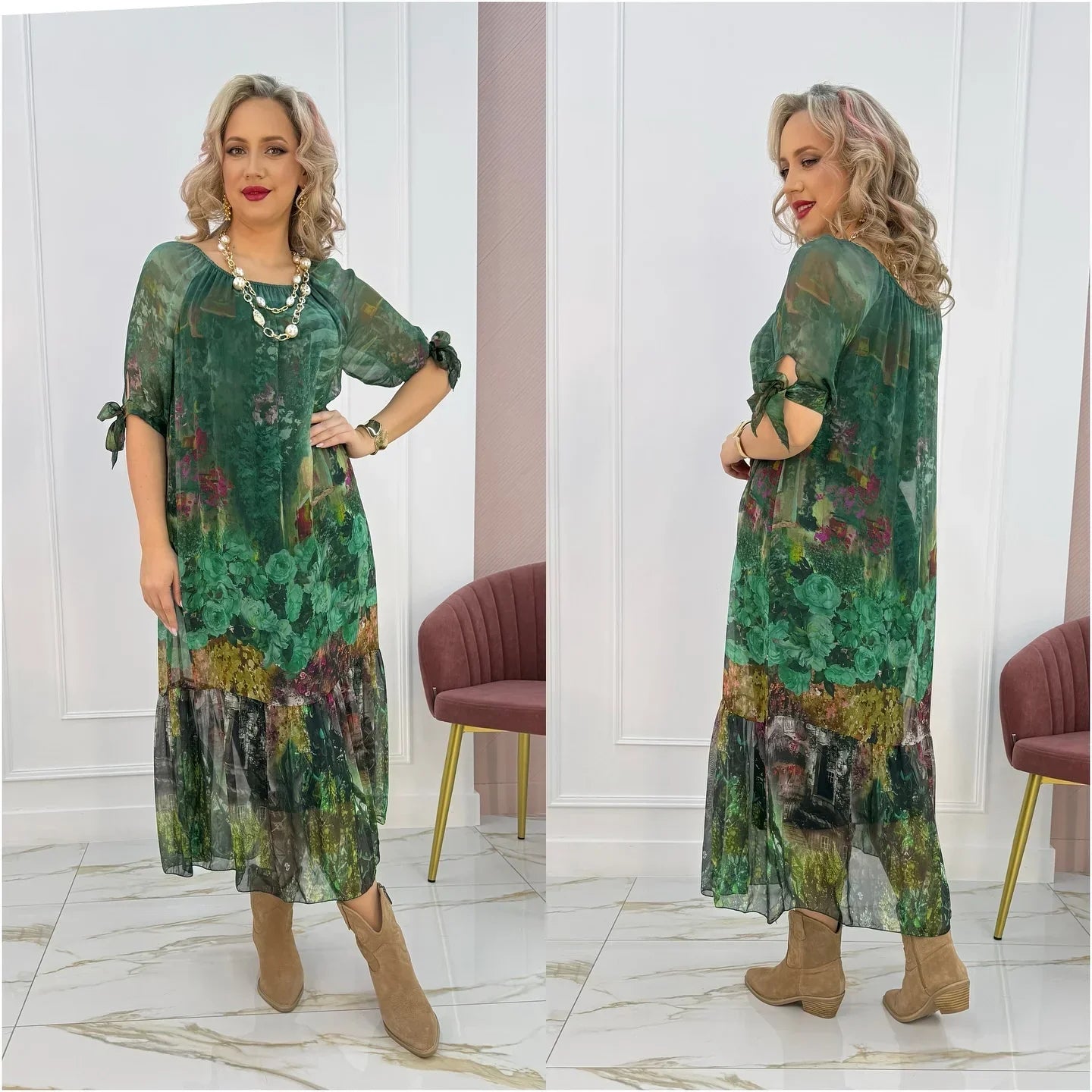 Akarsha - Elegancka Sukienka z Krótkim Rękawem