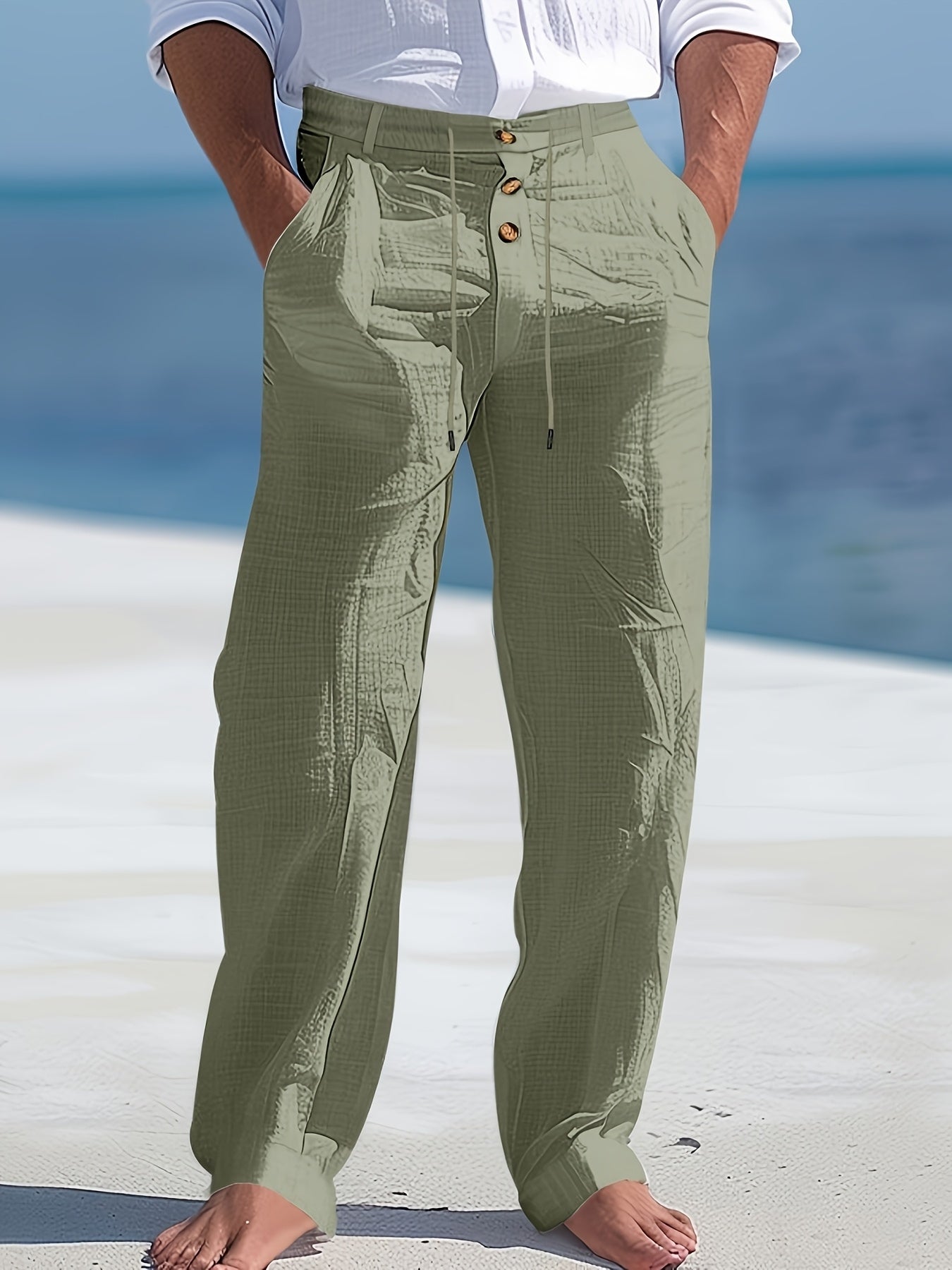 Aznar – lniane Spodnie z Elastycznym Paskiem