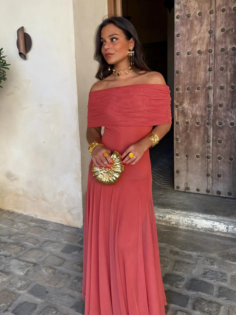 Dainia – Długa Sukienka z Siateczki z Jednym Ramiączkiem