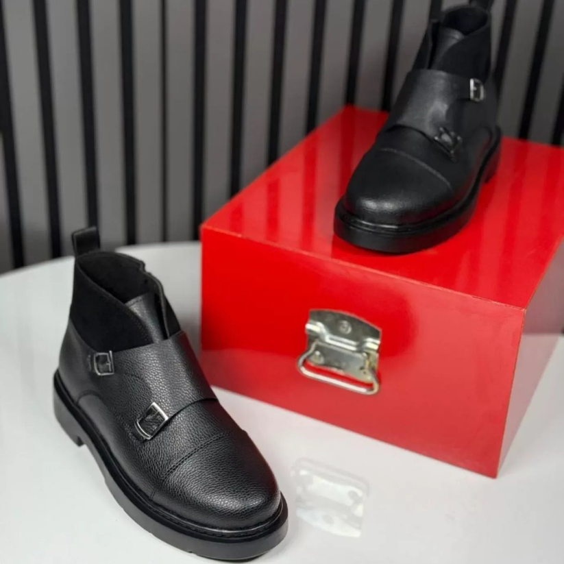 Abner - Skórzane Buty z Paskiem Typu Pasek Mnicha