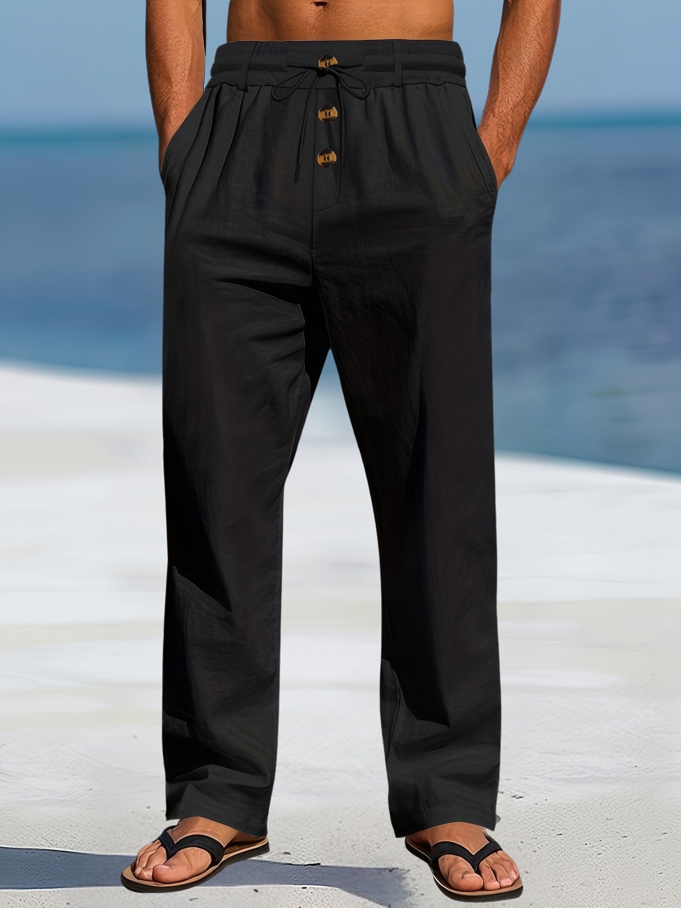 Aznar – lniane Spodnie z Elastycznym Paskiem