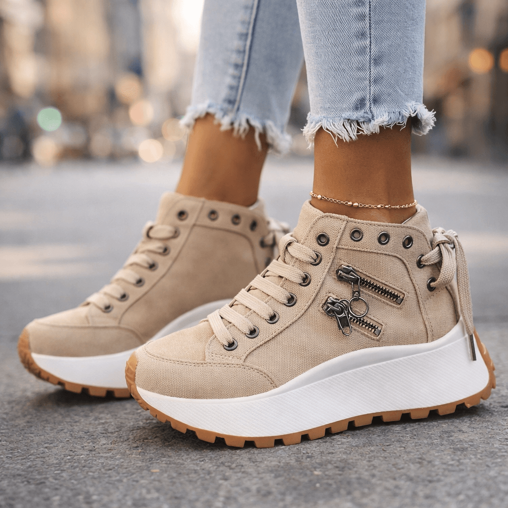 Kamala – Sznurowane Trampki z Grubą Podeszwą