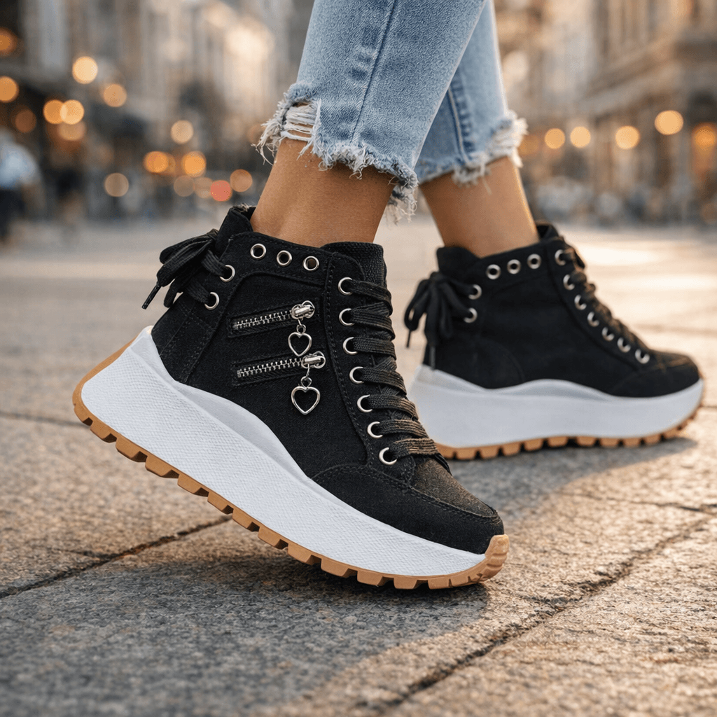 Kamala – Sznurowane Trampki z Grubą Podeszwą