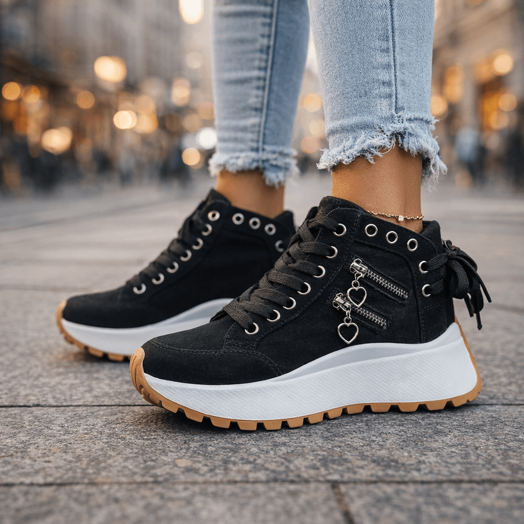 Kamala – Sznurowane Trampki z Grubą Podeszwą