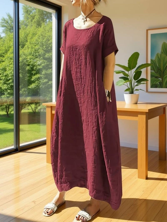 Anuradhi - Swobodna Długa Sukienka z Luźnymi Rękawami