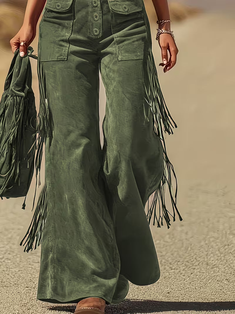 Ketiya – Spodnie Cargo z Szerokimi Nogawkami i Frędzlami