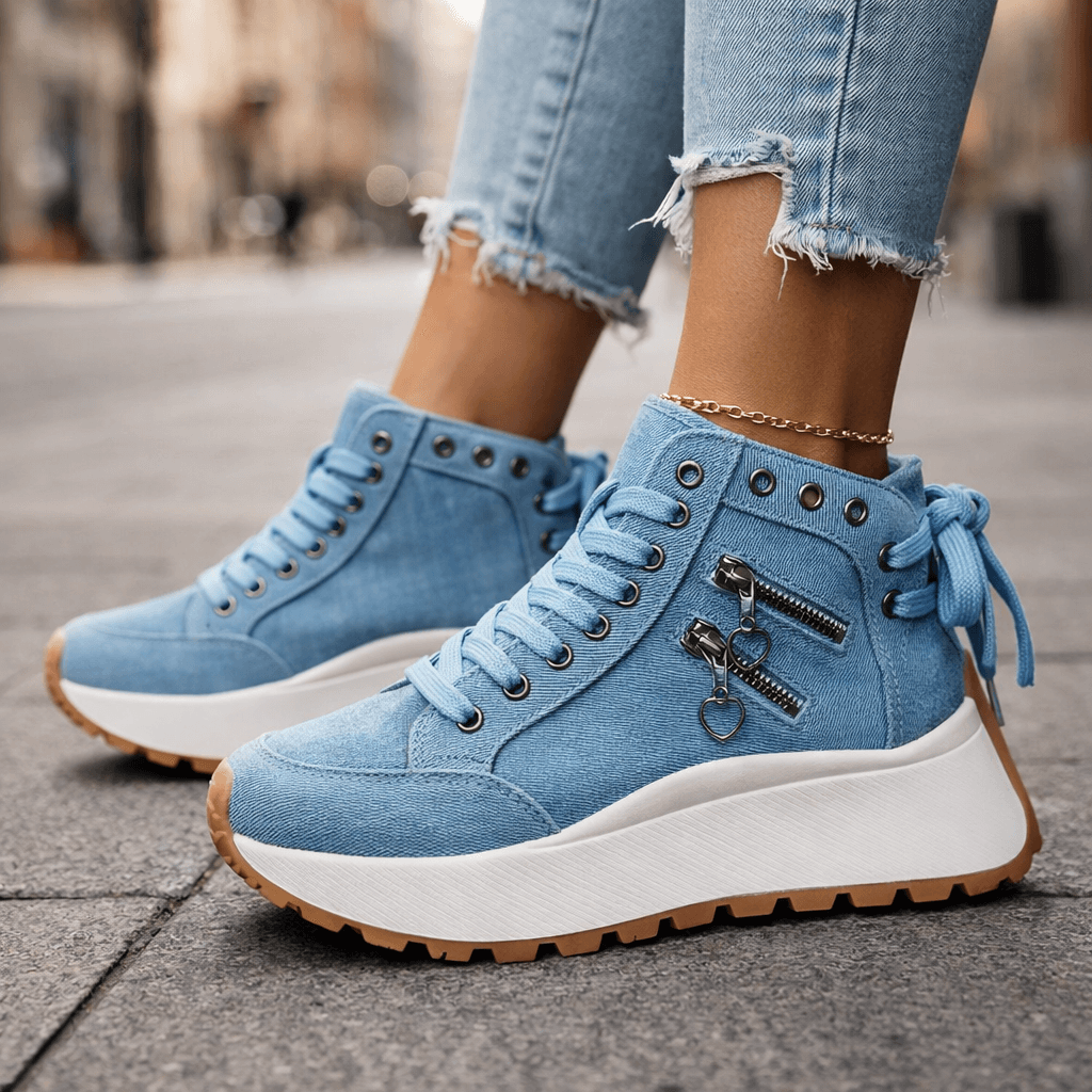 Kamala – Sznurowane Trampki z Grubą Podeszwą