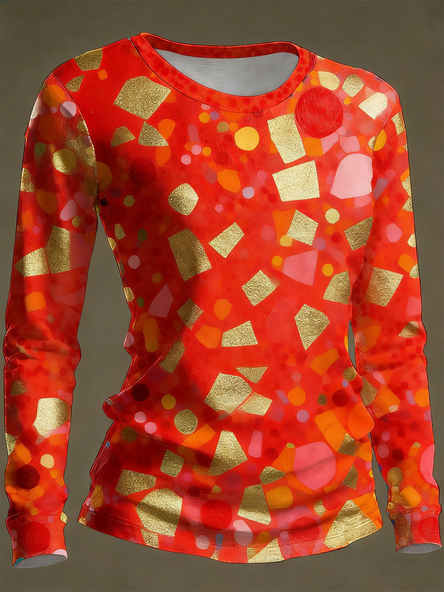 Anissa – Bluzka z długim Rękawem w Geometryczny Wzór