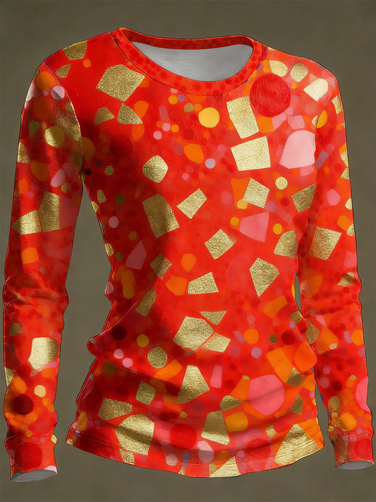 Anissa – Bluzka z długim Rękawem w Geometryczny Wzór