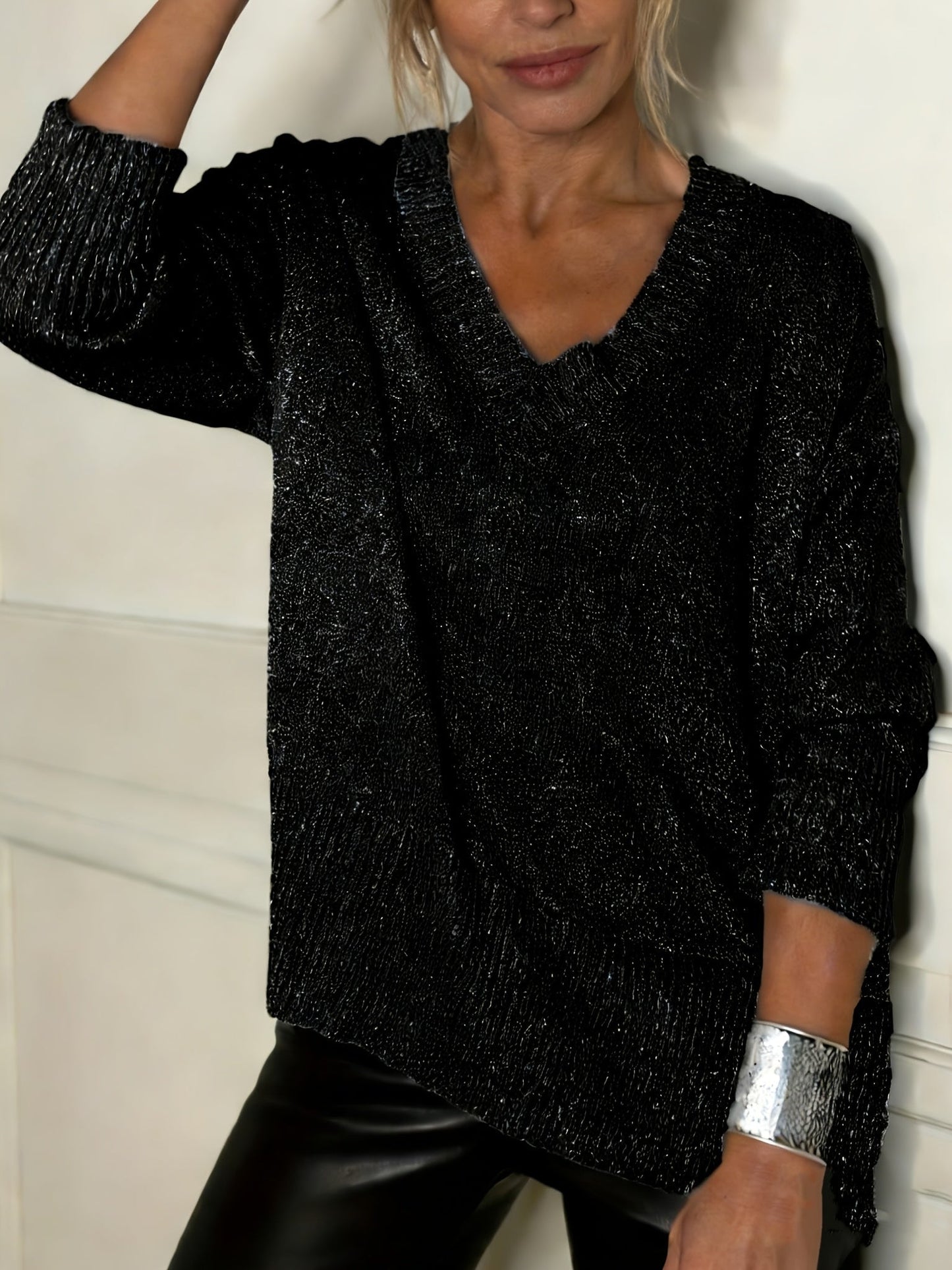 Healy – Sweter z Dzianiny z Dekoltem w Szpic