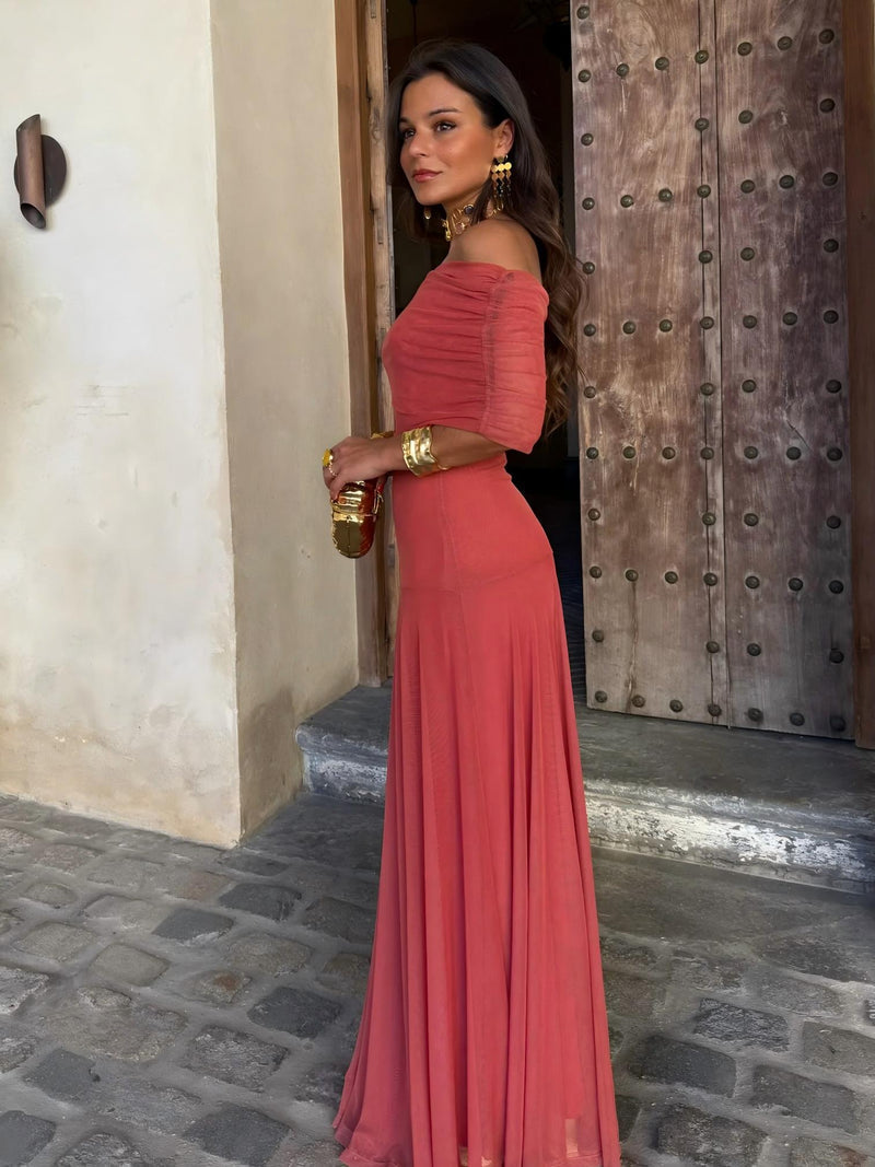 Dainia – Długa Sukienka z Siateczki z Jednym Ramiączkiem