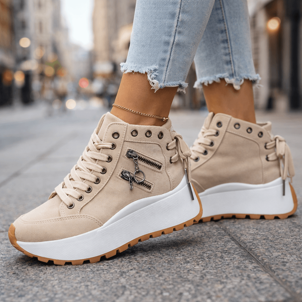 Kamala – Sznurowane Trampki z Grubą Podeszwą