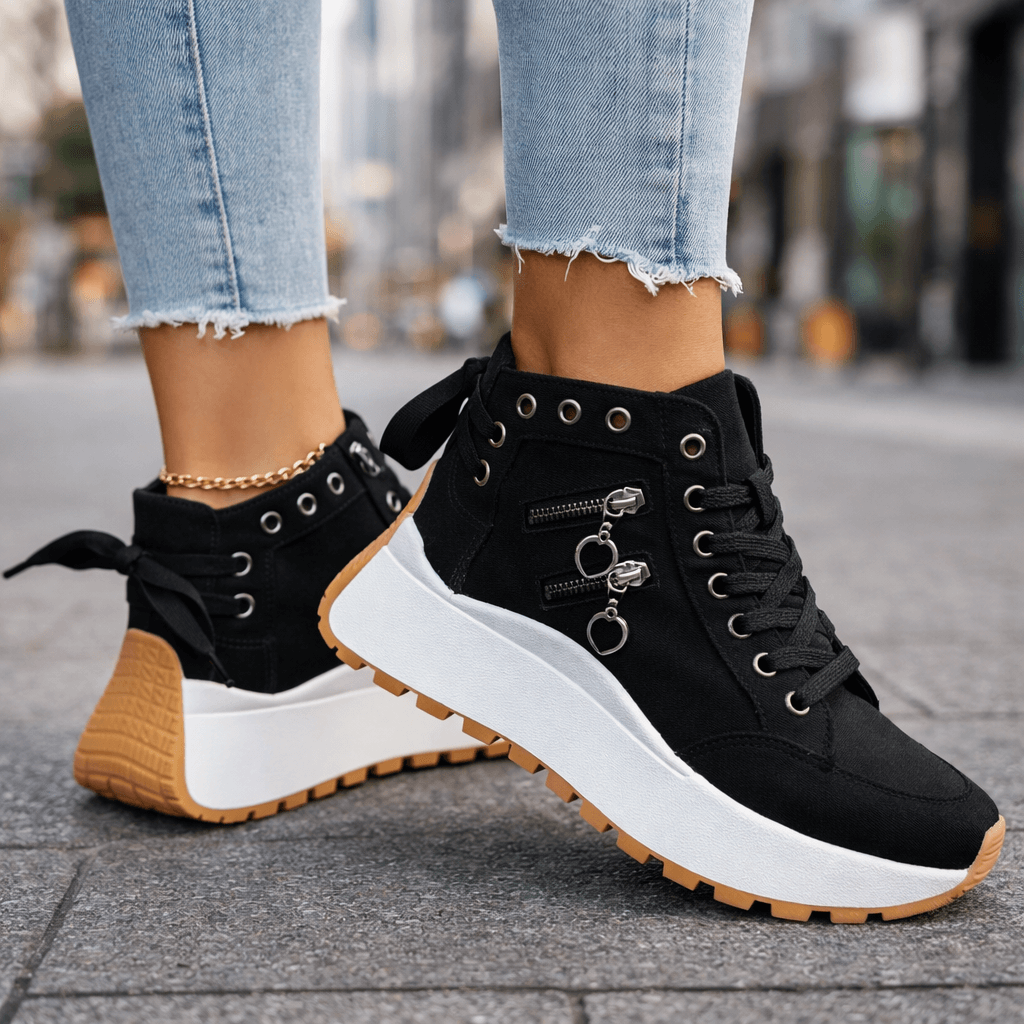 Kamala – Sznurowane Trampki z Grubą Podeszwą