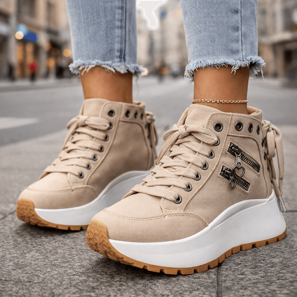 Kamala – Sznurowane Trampki z Grubą Podeszwą