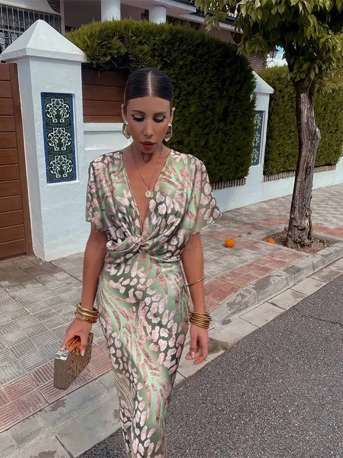 Ieva – Sukienka maxi z Krótkim Rękawem