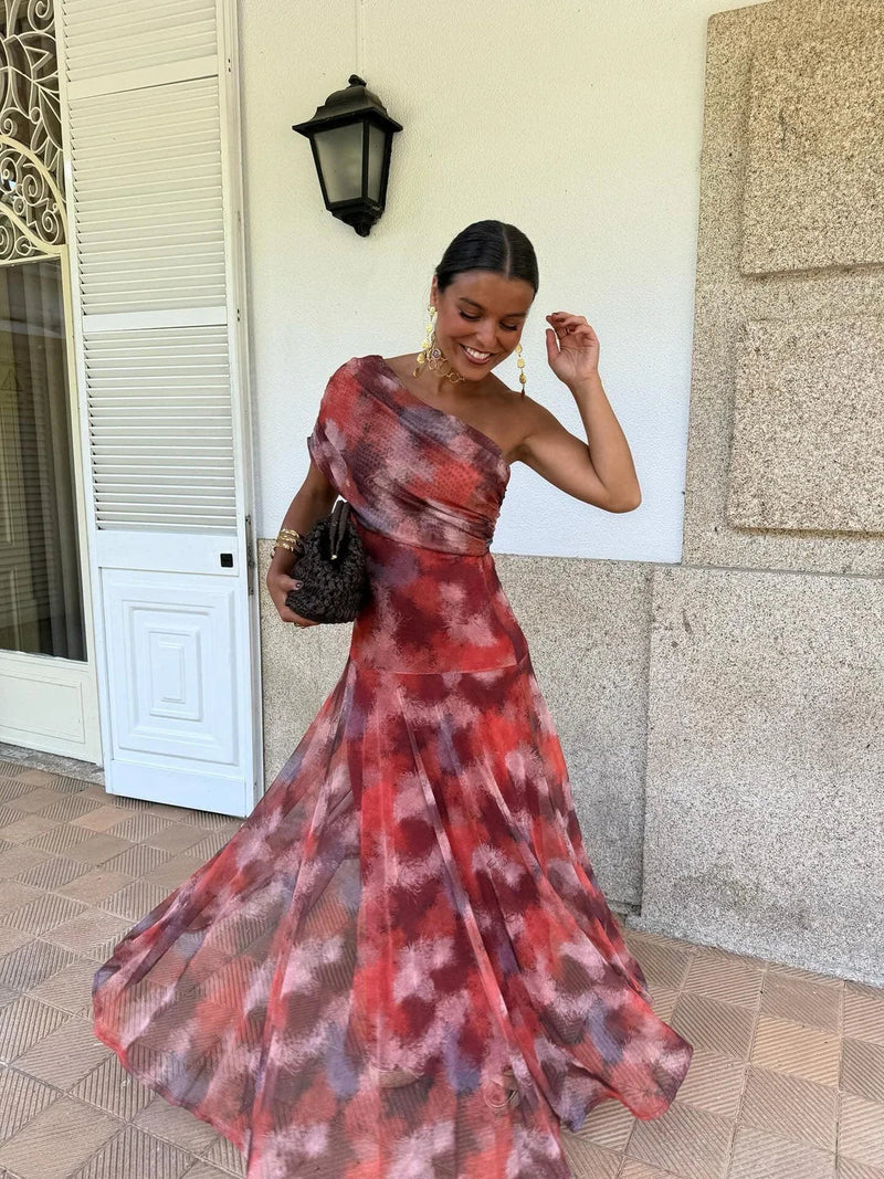 Dainia – Długa Sukienka z Siateczki z Jednym Ramiączkiem