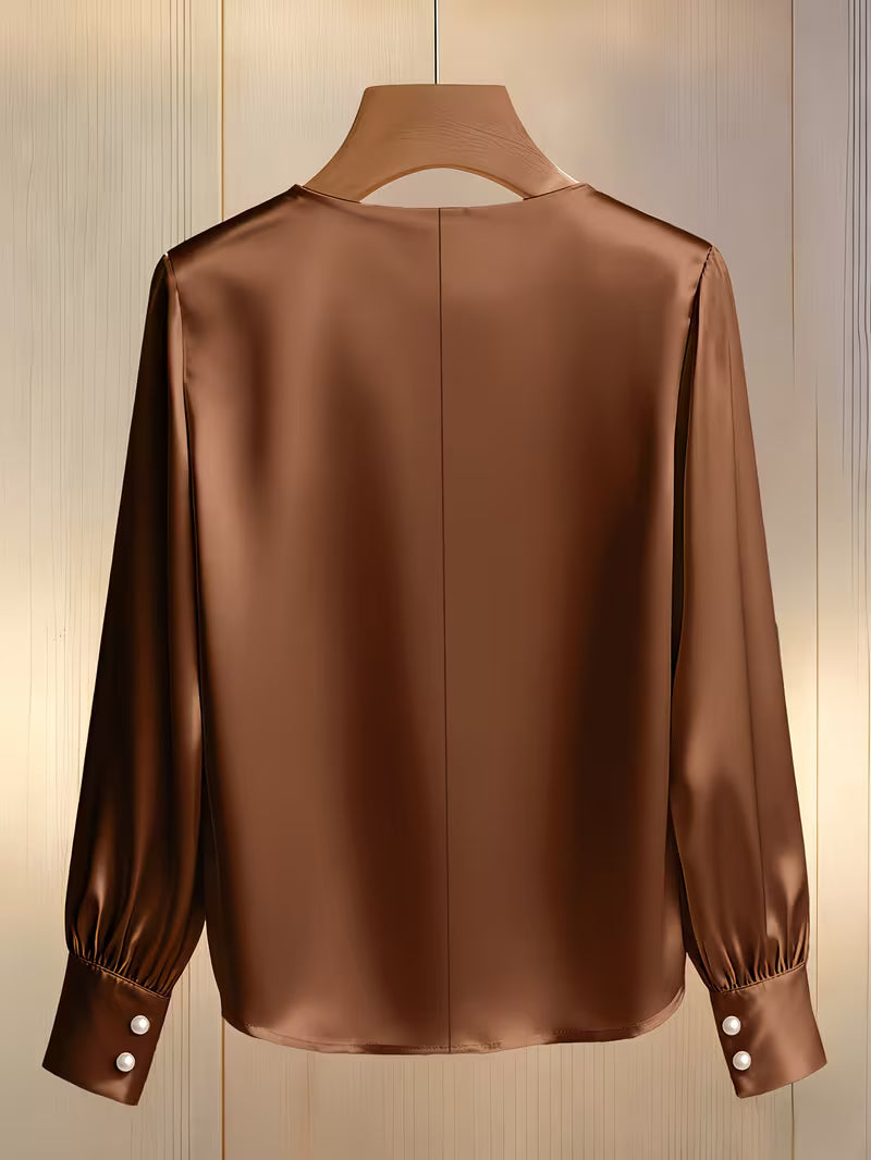 Avinaya - Elegancka Koszula z Długim Rękawem i Okrągłym Dekoltem z Perłą