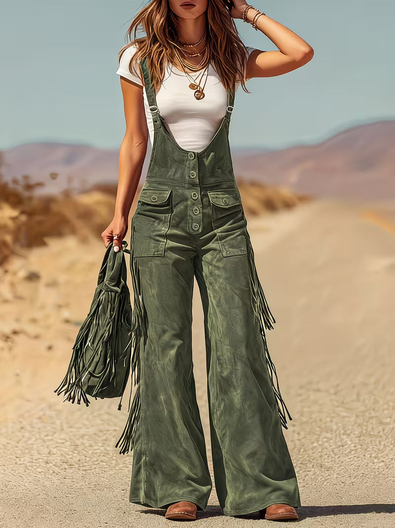 Ketiya – Spodnie Cargo z Szerokimi Nogawkami i Frędzlami