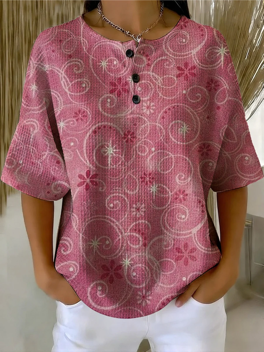 Elouise – Kwiatowy Wzór Bluzka z Przycisk