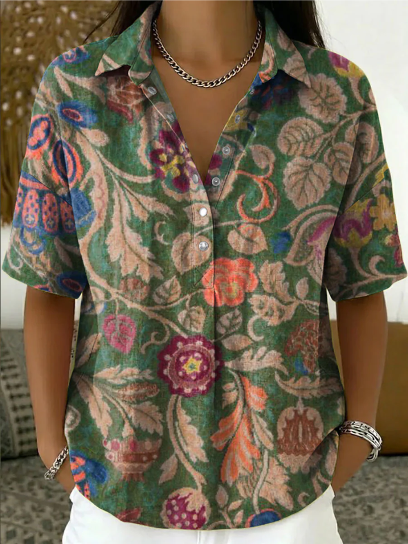 Aksinia – Bluzka w Kwiatowy Wzór z Kołnierzykiem